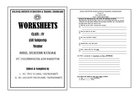 Class IV Worksheet - Practice Questions - KVS,ZONAL INSTITUTE OF ...