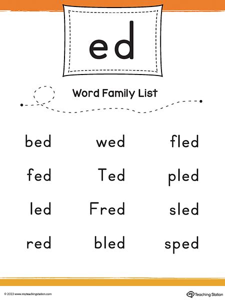 ED Word Family List Printable PDF | MyTeachingStation.com