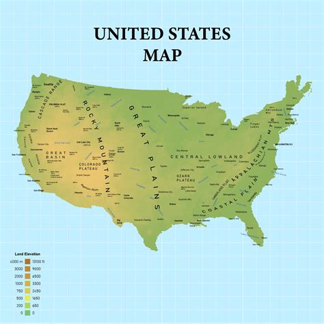 Us physical map mountains