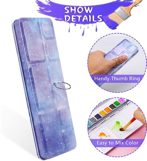 Buy MYARTOOL Empty Watercolor Palette, Purple Empty Watercolor Tin ...
