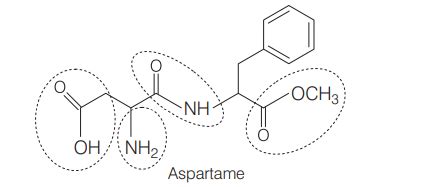 Identify the correct set of functional groups present in aspartame, an ...