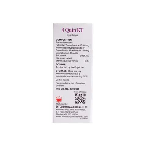 Buy 4 Quin KT Eye Drops 5 ml online | Uses, Side Effects, Price and ...