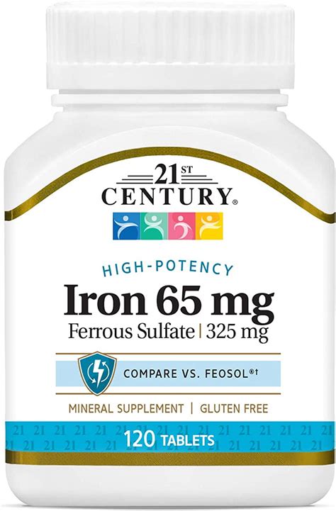 21st Century Iron 65 mg Ferrous Sulfate 325 mg Tablets, 120 Count - Walmart.com
