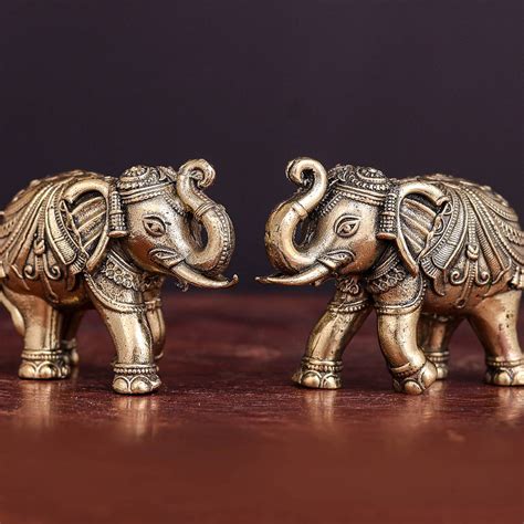 Brass Superfine Elephant Pair Miniature Showpieces 2 Inch – StatueStudio