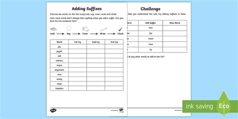 Spelling: Adding Suffixes Activity Sheet