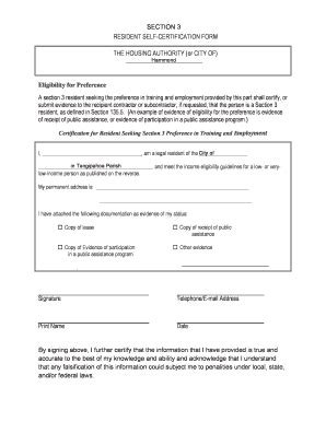 Fillable Online hammond Resident Self-certification Form (PDF) - City ...