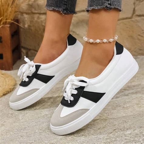 Women's Casual Leather Sneakers With Breathable Soft Sole, Lightweight ...