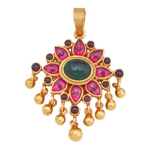 Buy Kushal's Fashion Jewellery Ruby & Green 92.5 Pure Silver Pendent ...