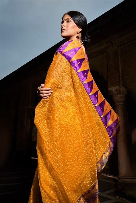 Gold Radiant Woven Banarasi Silk Paithani Saree – MOR ETHNICS