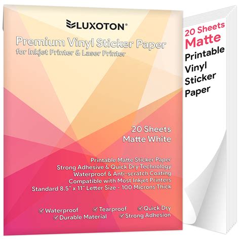 Buy Printable Vinyl Sticker Paper for Inkjet Printer - 20 Sheets Matte ...
