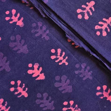 Pure Cotton Double Dabu Purple With Pink Intricate Plant Motif Hand Bl ...