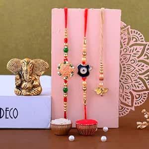 Great Art Rakhi Gift for Brother Set of 3 for Bhaiya + Ganesh for Car ...