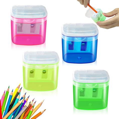 4 Pcs Colorful Dual Holes Pencil Sharpeners, Portable Durable Pencil ...