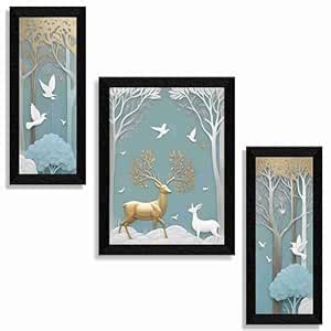 SAF couple deer wall painting for Wall Decoration - Set Of 3, 3d modern ...