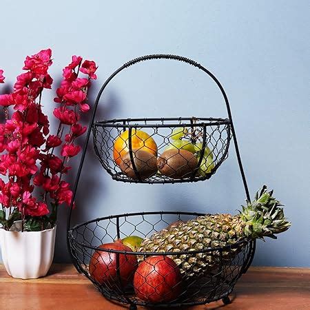 SKAFA Iron Storage Basket with 2 Tiers, 56X31X33 cm, Black : Amazon.in ...