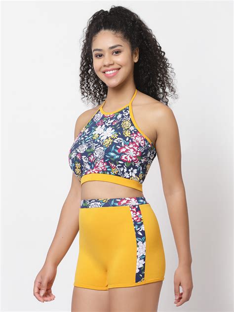 CUKOO Padded Yellow Printed Swimwear – cukoo.in