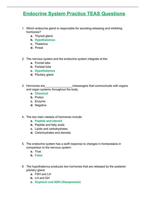 TEAS 6 SCIENCE: Endocrine System Practice TEAS Questions (Latest Update ...