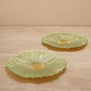 PURE HOME + LIVING Set of 2 Green Floral Shaped Glass Dinner Plates ...