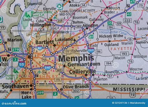 Map of Memphis Area editorial photo. Image of road, collierville ...