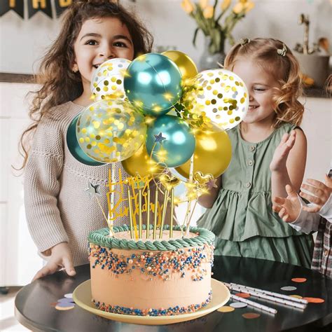 Buy Golden Cake Toppers Happy Birthday- Balloon Cake Topper Decorations ...