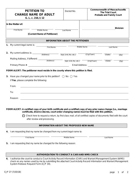 Free Massachusetts Name Change Forms | Petition CJP 27 - PDF – eForms