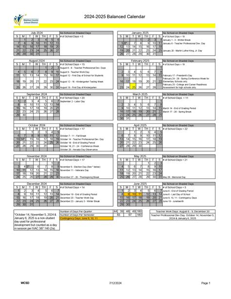 Washoe County Schools District Calendar 2025-2026 [PDF]