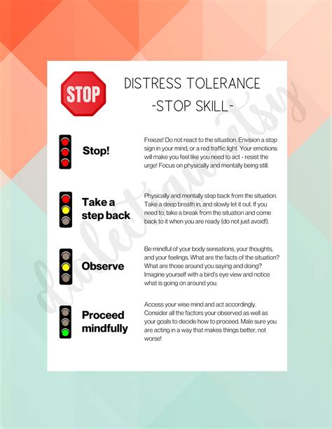DBT STOP Skill - Distress Tolerance Handout for Dialectical Behaviour Therapy Patients - Visual ...