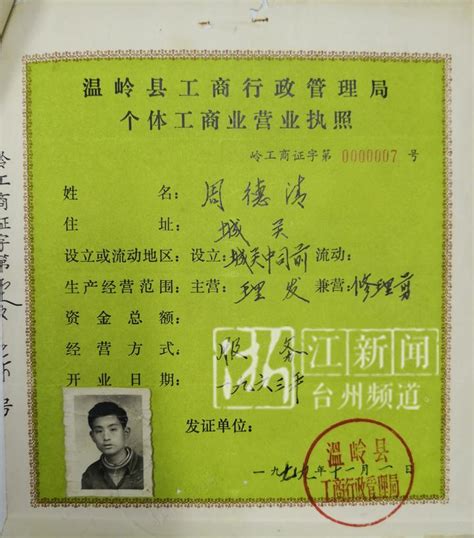 独家｜1979年！温岭核发全国第一份个体户营业执照！-台州频道