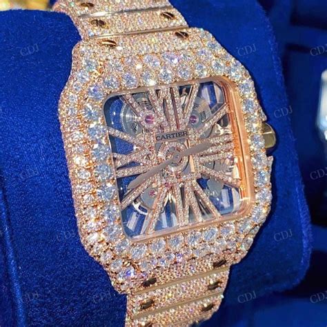 Cartier Skeleton Rose Gold Plated Diamond Iced Out Watch – customdiamjewel
