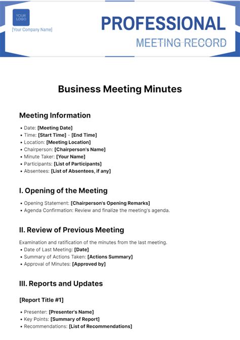Business Meeting Minutes Template - Edit Online & Download Example ...