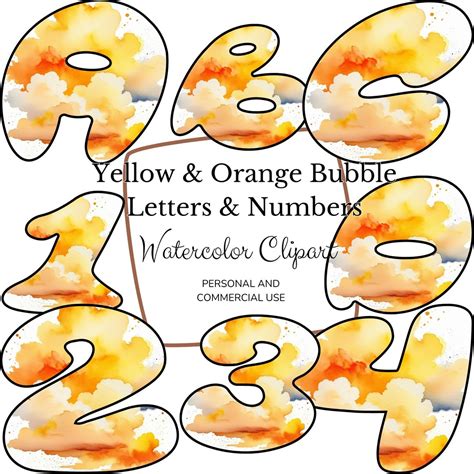 Yellow and Orange Bubble Letters and Numbers Clipart | Capital Case ...