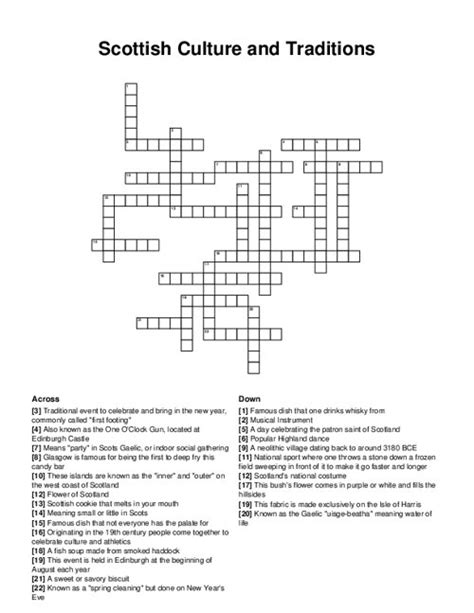 Scottish Culture and Traditions Crossword Puzzle