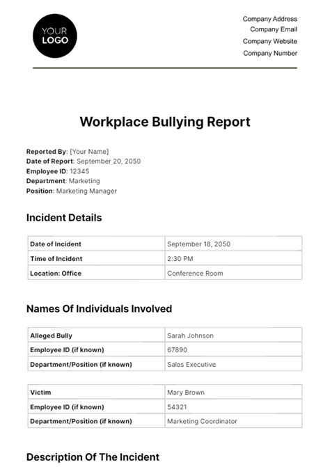 Free Workplace Bullying Report HR Template to Edit Online