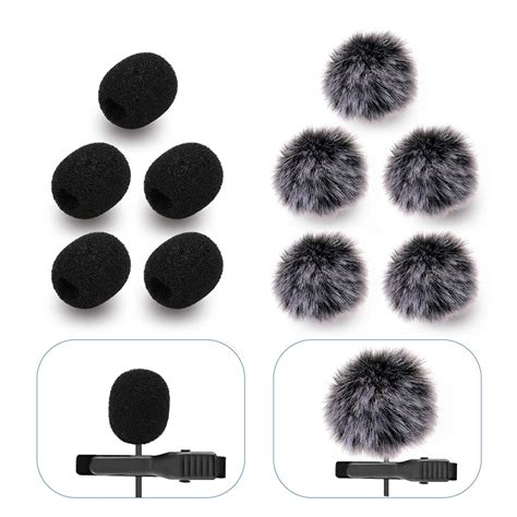 Microphone Cover Furry Windscreen & Foam Cover Set for Lavalier Lapel ...