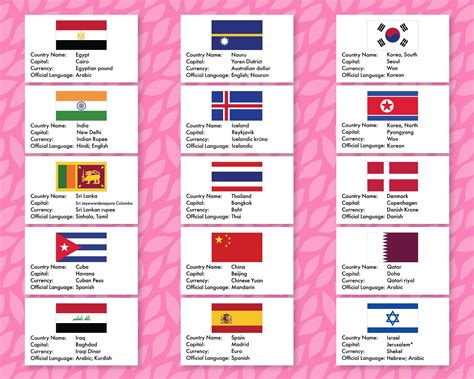 217 Flags Country Names Capital Currency Language Printable | Etsy