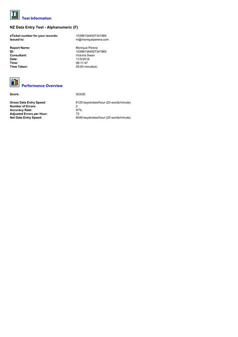 Monique Perera - 503119 Score Report for Monique Perera - NZ Data Entry ...