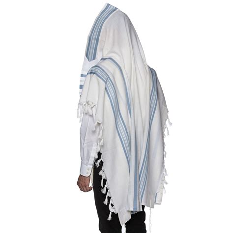 100% Wool Non-Slip Tallit Prayer Shawl with Light Blue Stripes, Judaica ...