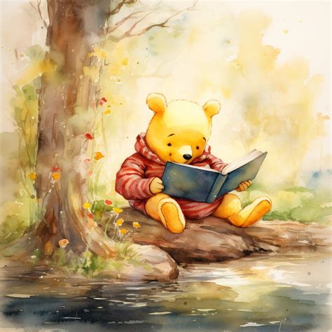 Winnie the Pooh Reading a Book Wall Art Digital Download Clip Art ...
