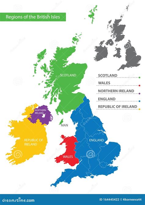 Color Detailed Map of the Regions and Countries of the British Isles ...
