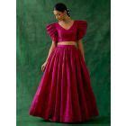 Grey Handwoven Zari Silk Crop Top with Skirt - Set of 2