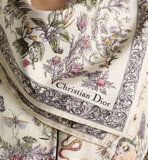Foulard quadrato Millefiori Unicorn 90 Twill di seta bianco multicolore | DIOR
