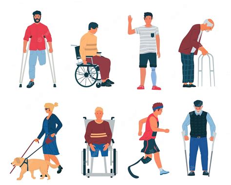 Disabled persons people with disabilities in wheelchair with cane ...