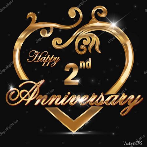 2 Year anniversary golden label, 2nd anniversary decorative golden ...