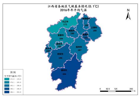 江西省2016年年平均气温-免费共享数据产品-地理国情监测云平台