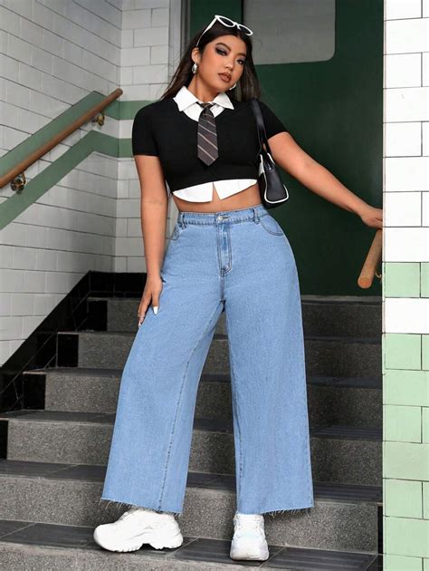 SHEIN EZwear Jeans droits boyfriend à taille haute et coupe lâche avec ...