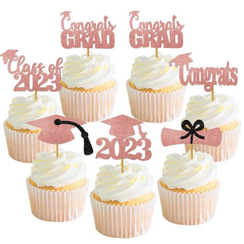 Buy Rose Gold Graduation Cupcake Toppers 2023 Graduation Picks ...