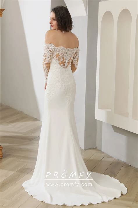 Elegant Scalloped Lace & Satin Long Sleeves Bridal Dress - Promfy