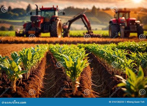 Modern Industrialized Agriculture Using Technology, Agritech Farming of Crops Stock Illustration ...