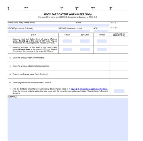 Learn How to Fill the DA form 5500 Body Fat Content Worksheet ...