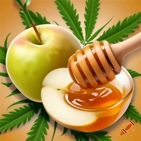 Rosh Hashanah apple and honey with marijuana leaf on Craiyon